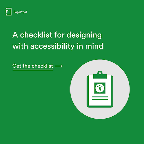A checklist for designing with accessibility in mind in white text on a green background