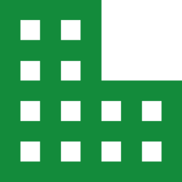 A green office building icon