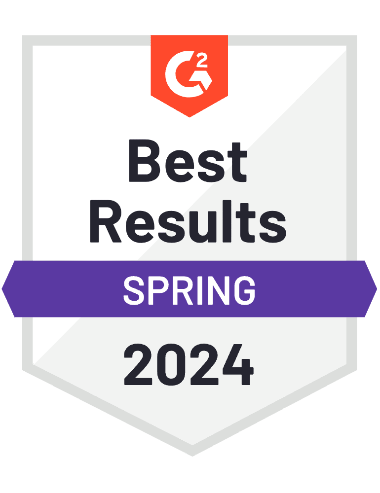 Purple G2 badge for Best Results Winter 2024