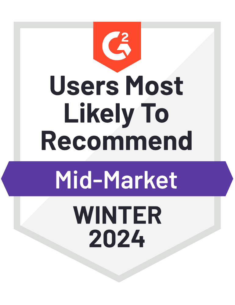 G2 users most likely to recommend for the mid-market in winter 2024