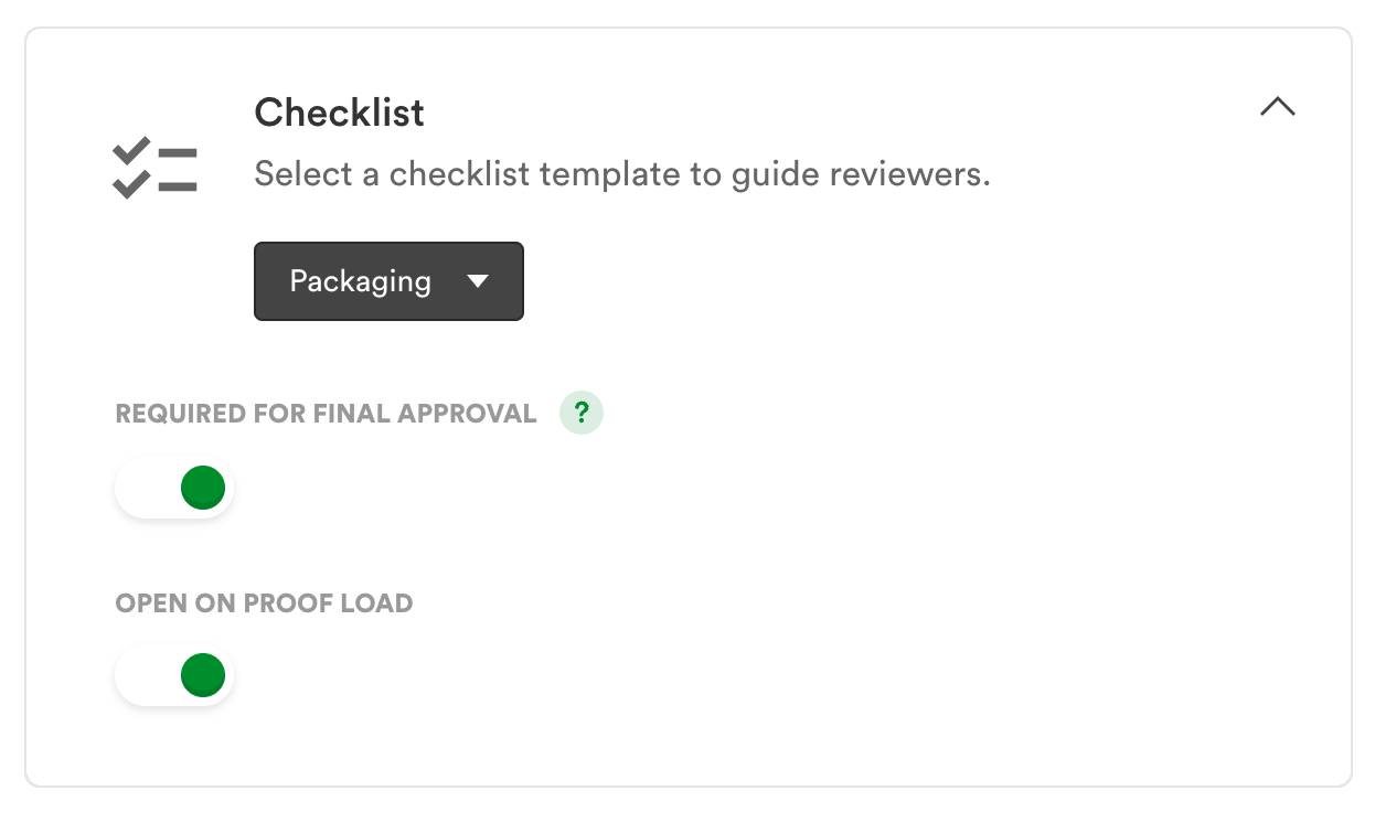 Control settings for checklist view