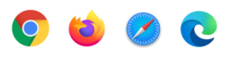 Chrome logo, Firefox logo, Safari logo, Edge logo.