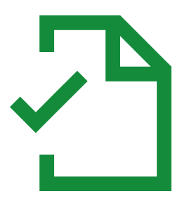 A green page icon with a green tick