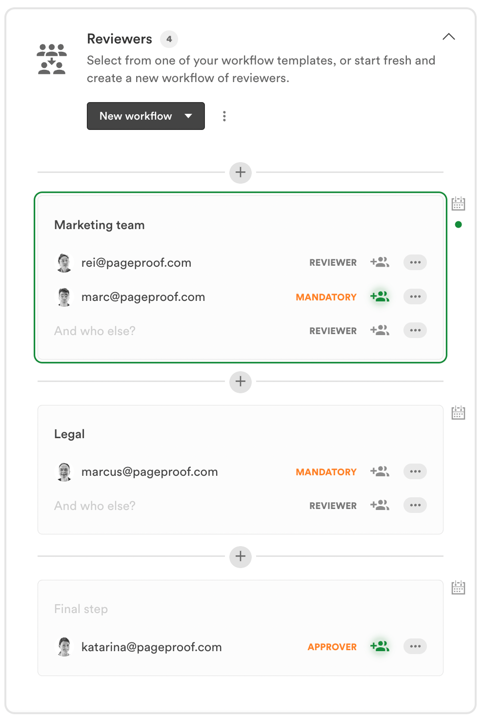 The workflow section on proof setup screen