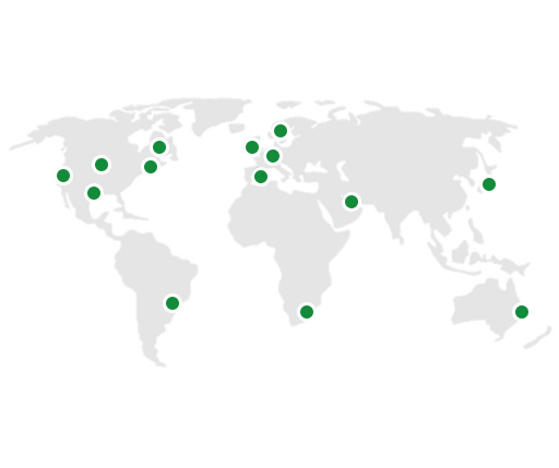 World map with green dots showing places of data residency